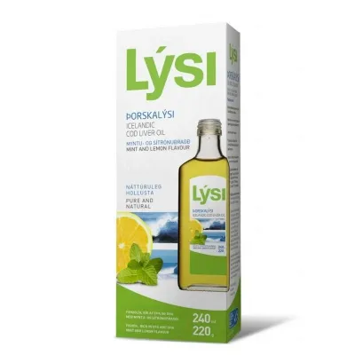 Ulei din ficat de cod Lysi, cu aroma lamaie si menta, 240 ml