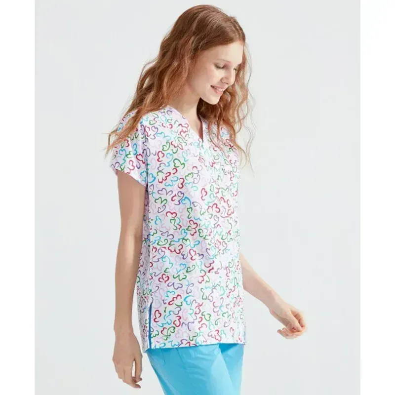 Bluza medicala alba cu imprimeu