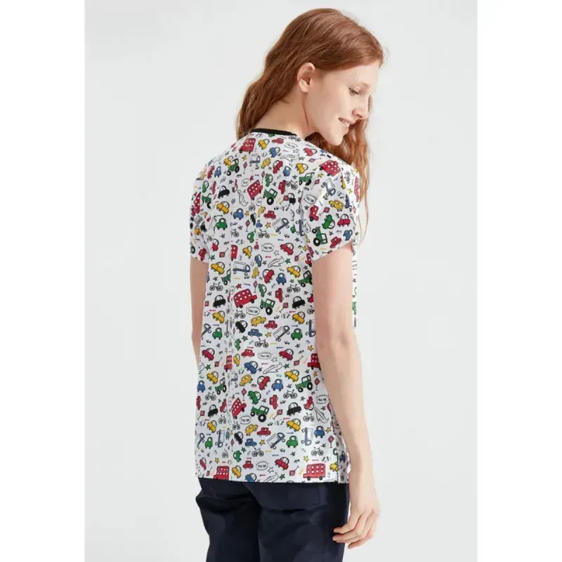 Bluza medicala alba cu imprimeu