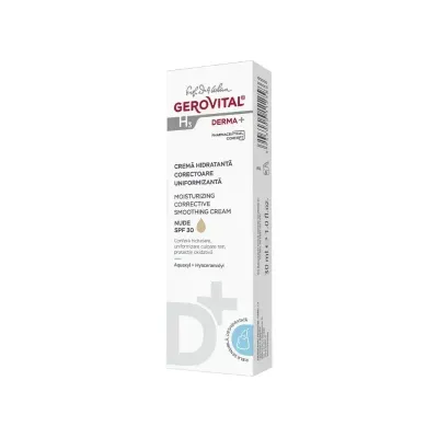 Crema hidratanta corectoare uniformizanta H3 Derma+, Nude, 30 ml, Gerovital