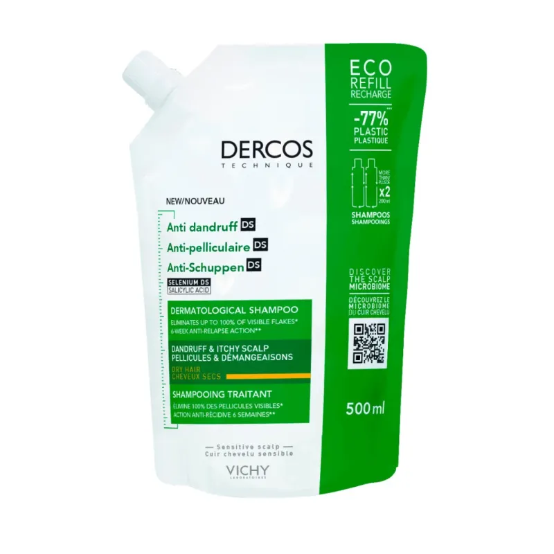 Sampon anti-matreata pentru par normal-uscat Rezerva Eco Dercos