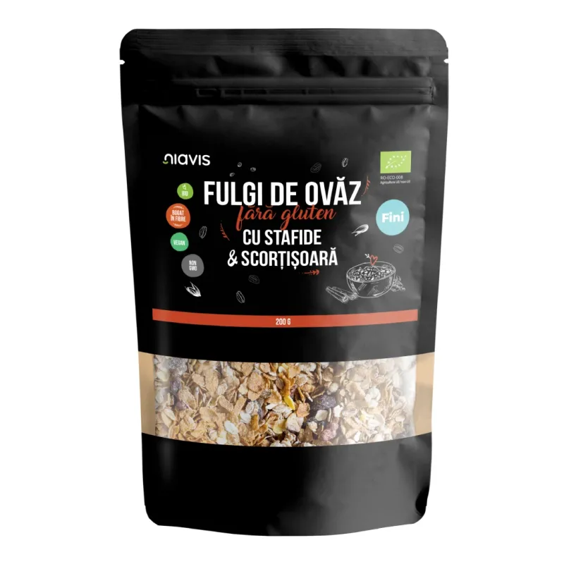Fulgi de ovaz fara gluten cu stafide si scortisoara Bio
