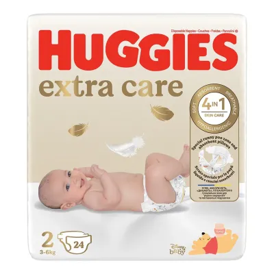 Scutece Extra Care Nr.2, 3-6 kg, 24 bucati, Huggies 