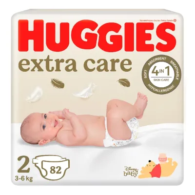Scutece Extra Care Nr.2, 3-6 kg, 82 bucati, Huggies