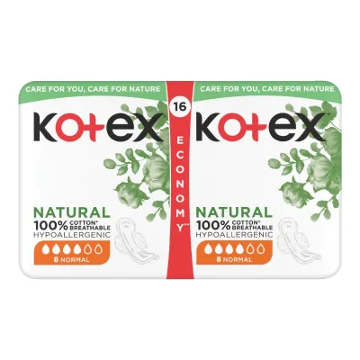 Tampoane absorbante Natural Normal, 16 bucati, Kotex 