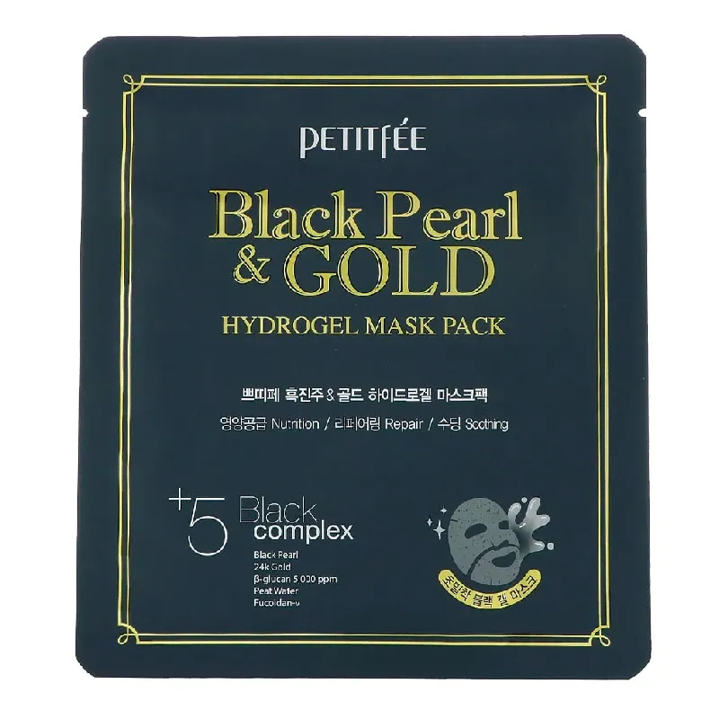 Masca de fata din hidrogel cu pulbere de perle negre si aur