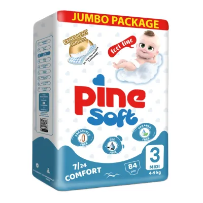 Scutece midi Soft, 4-9 kg, 84 bucati, PINE 