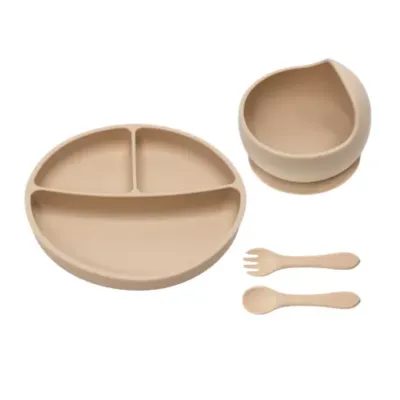 Set pentru diversificare din silicon Basic, 6 luni+, Bubble Beige, Appekids